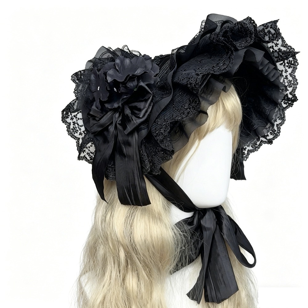Women'S Victorian Era Accessories - 고딕 로리타 밀짚모자 BNT 블랙 레이스