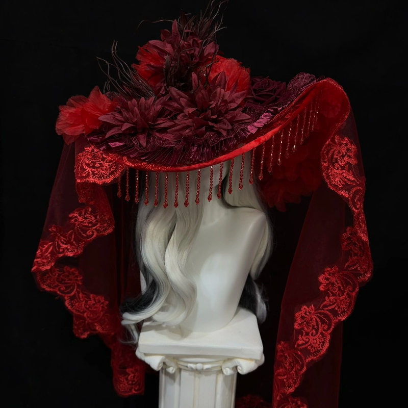 Women'S Victorian Era Accessories - 여성용 레드 위도우 모자, 코스프레용 로리타