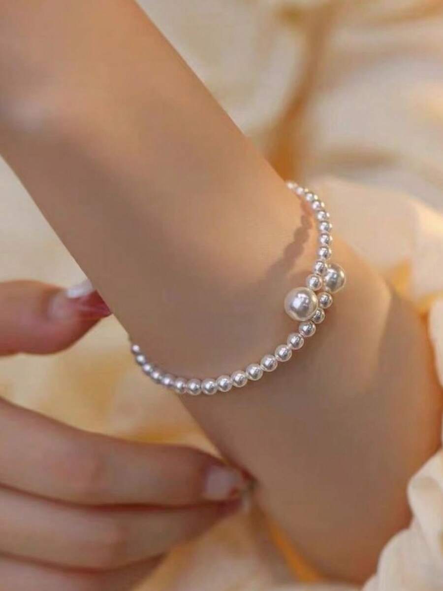 여성용 우아한 조절 가능한 인조 진주 비즈 팔찌 1개, - Women Accessories Bracelet 리뷰 및 가격