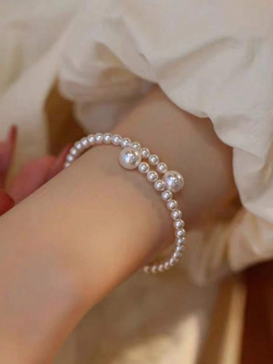 여성용 우아한 조절 가능한 인조 진주 비즈 팔찌 1개, - Women Accessories Bracelet 리뷰 및 가격
