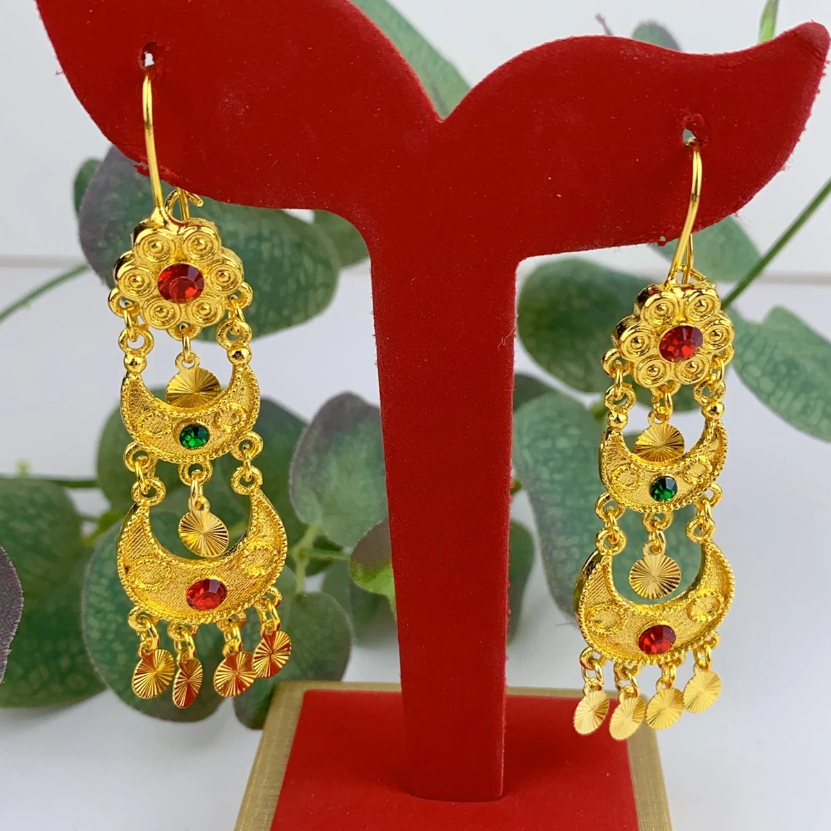 여자를위한 인도 드롭 매달려 귀걸이 쥬얼리 24K 골드 - Women Accessories Dubai 리뷰 및 가격