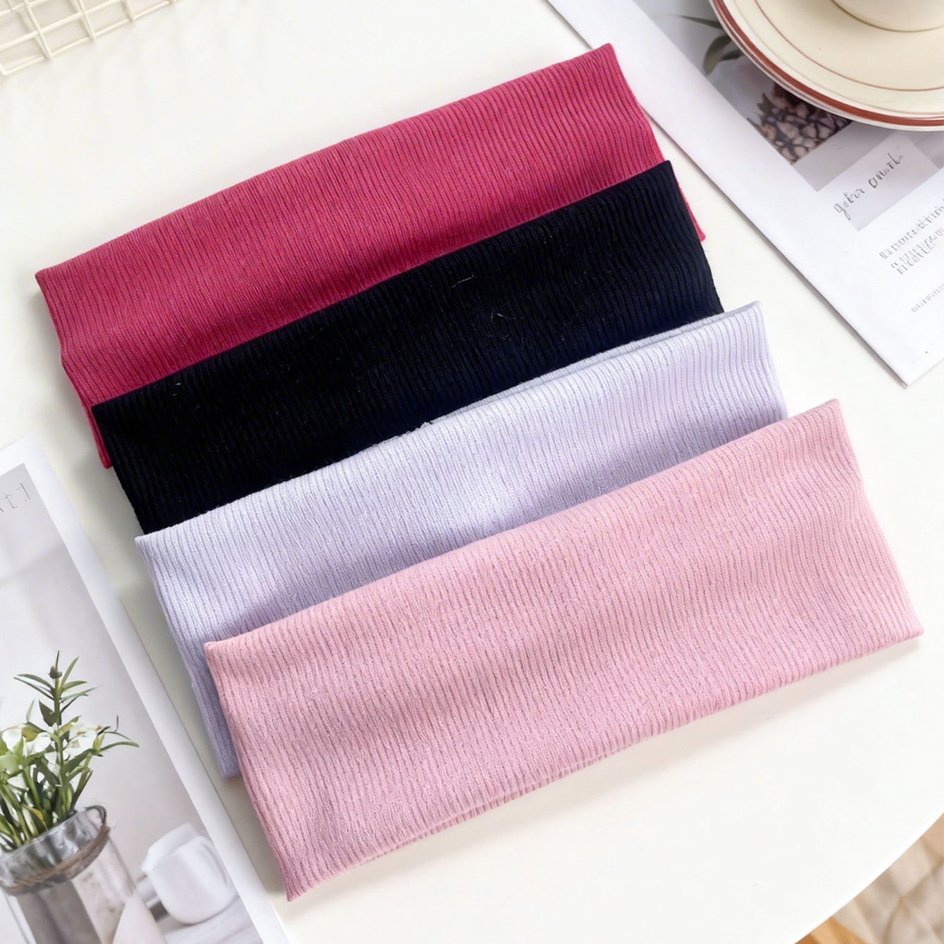 4개입 와이드 리브형 탄성 헤어밴드, 여성용 심플한 단 - Women'S Yoga Accessories 리뷰 및 가격