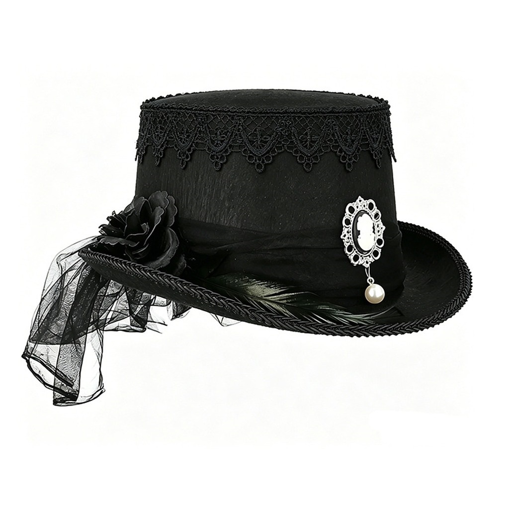 고딕 블랙 레이스 탑 햇 빈티지 카메오 진주 장식 무대 - Women'S Victorian Era Accessories 리뷰 및 가격